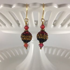 Handmade Earrings Black Red Yellow Gold Plated Crystal New